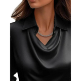 Black satin sleeveless Satin Glam Girl Cowl Neck Blouse by Babe Beachwear with collar detail