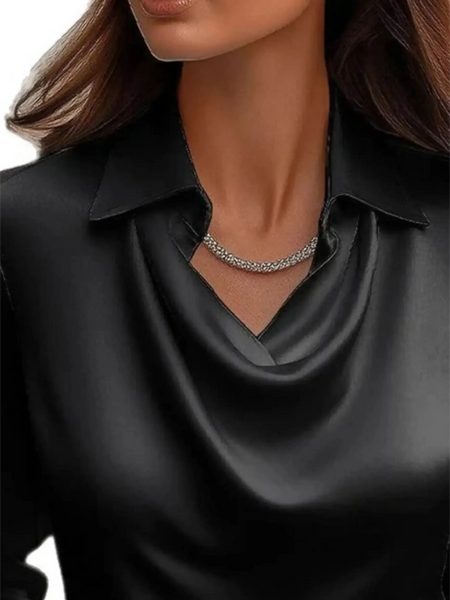 Black satin sleeveless Satin Glam Girl Cowl Neck Blouse by Babe Beachwear with collar detail