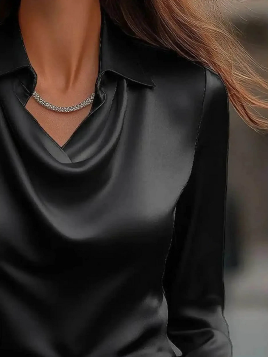 Black satin sleeveless shirt Satin Glam Girl Cowl Neck Blouse by Babe Beachwear with draped collar