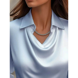 Babe Beachwaer Satin Glam Girl Cowl Neck Blouse sleeveless shirt in light blue satin fabric