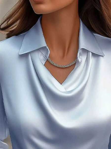 Babe Beachwaer Satin Glam Girl Cowl Neck Blouse sleeveless shirt in light blue satin fabric