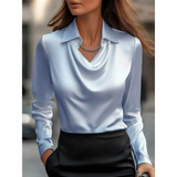 Satin Glam Girl Cowl Neck Blouse sleeveless shirt by Babe Beachwaer in light blue satin fabric