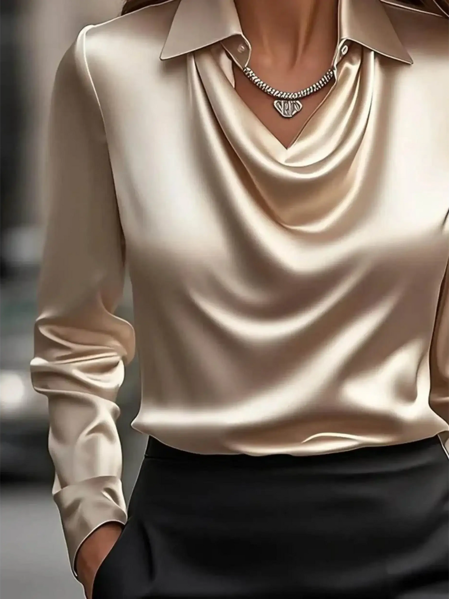 Babe Beachwear Satin Glam Girl Cowl Neck Blouse sleeveless shirt in shiny champagne satin fabric