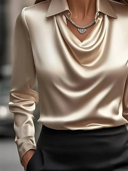 Babe Beachwear Satin Glam Girl Cowl Neck Blouse sleeveless shirt in shiny champagne satin fabric