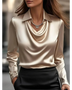 Babe Beachwear Satin Glam Girl Cowl Neck Blouse sleeveless shirt in champagne satin fabric