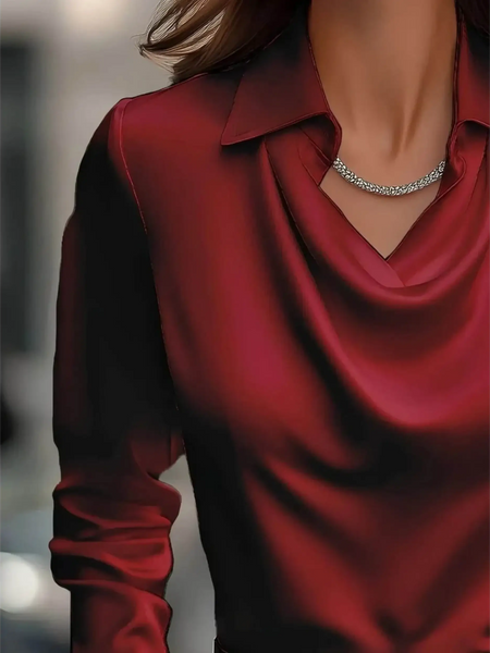 Red Satin Glam Girl Cowl Neck Blouse sleeveless shirt by Babe Beachwear with draped neckline