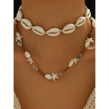 Trendsi seashell layered necklace for beach featuring white shell choker and beaded starfish design