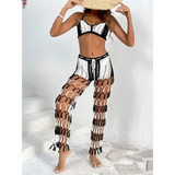 Beach Babes sexy bikini set for women with black and white crochet top and matching netted pantsl