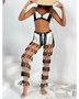Beach Babes sexy bikini set for women with black and white crochet top and matching netted pantsl