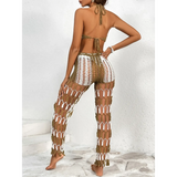Beach Babes sexy bikini set for women with crochet cover-up pants in white and brown back