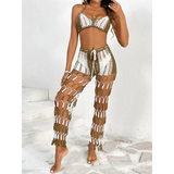 Beach Babes sexy bikini set for women with white and olive mesh pants and matching top