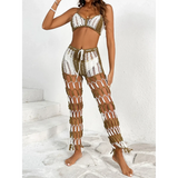 Beach Babes sexy bikini set for women with crochet design and matching cover-up pants