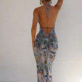 Trendsi sexy halter dress maxi style with open back and abstract pattern design