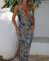 Trendsi Sexy Halter Dress maxi dress with deep neckline and blue patterned fabric