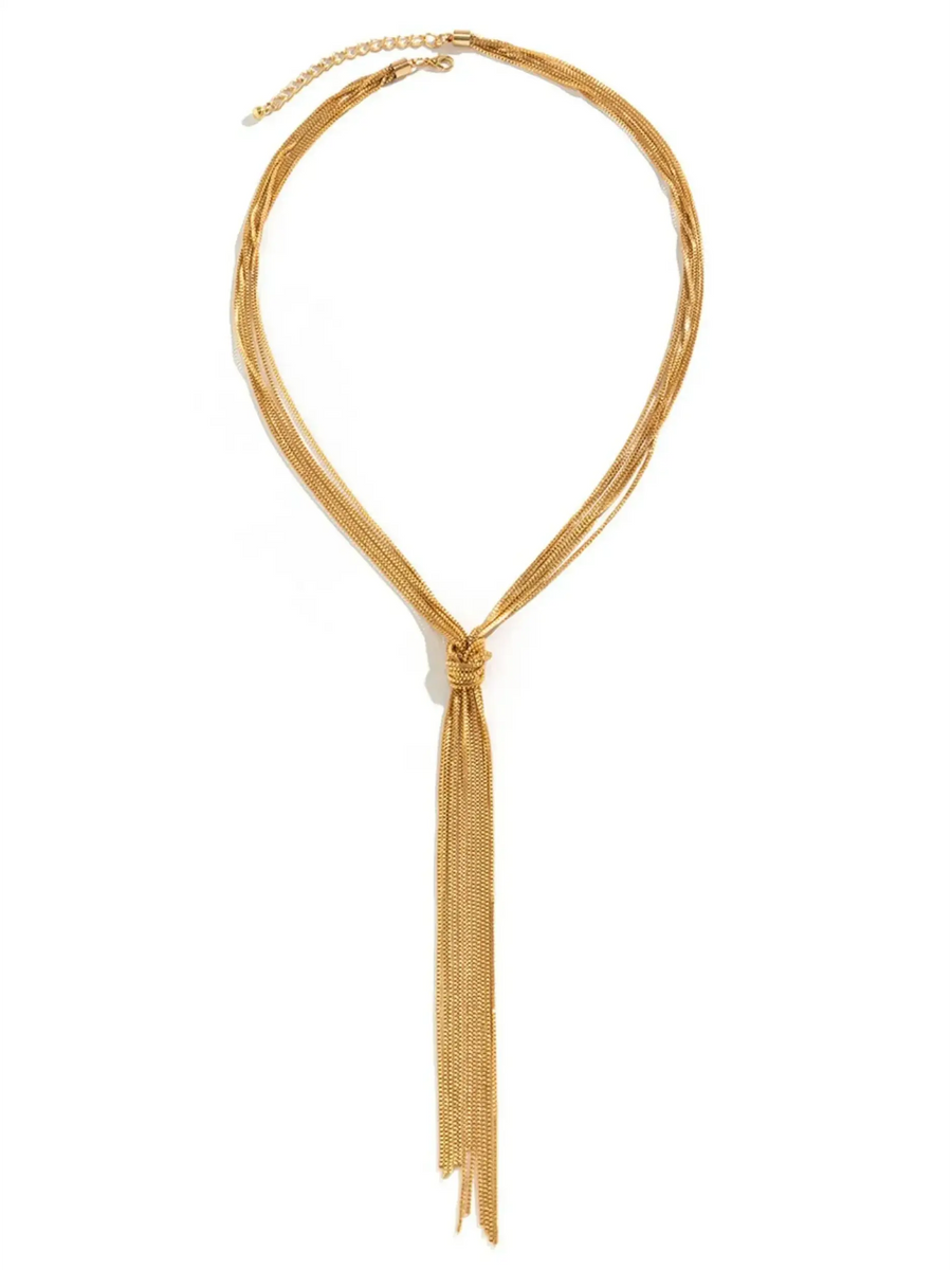 Trendsi sexy twisted long tassel necklace in gold color with layered chain design