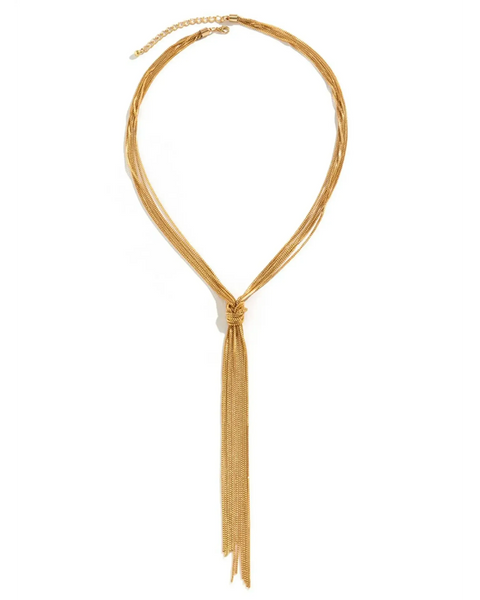 Trendsi sexy twisted long tassel necklace in gold color with layered chain design