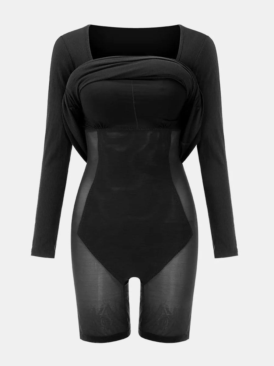 Trendsi black Shapewear Maxi Dress with long sleeves and body-contouring design