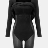 Trendsi black Shapewear Maxi Dress with long sleeves and body-contouring design