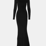 Trendsi black long sleeve Shapewear Maxi Dress with fitted silhouette and floor-length design