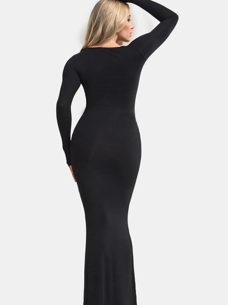 Trendsi black long sleeve Shapewear Maxi Dress with a fitted silhouette and floor-length hem