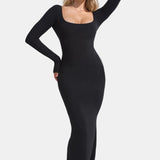 Trendsi black Shapewear Maxi Dress with long sleeves and square neckline on model