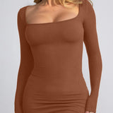 Trendsi shapewear maxi dress in brown with long sleeves and square neckline