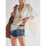 Babe Beachwear sheer lace summer beachwear coverup with delicate lace and flowy sleeves