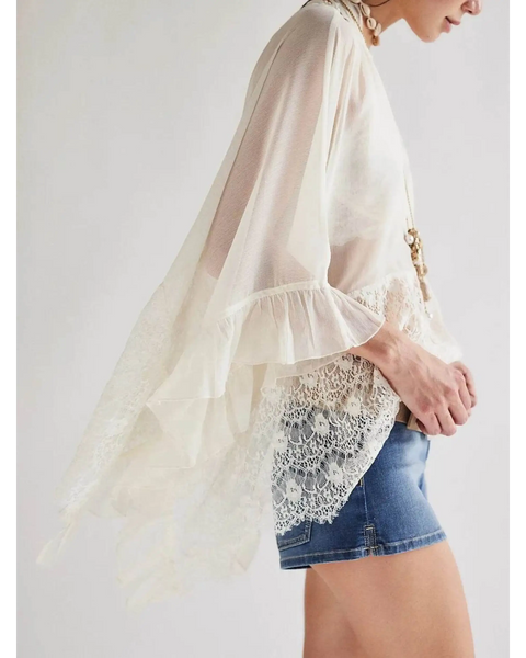 Babe Beachwear sheer lace summer beachwear coverup with delicate lace detailing and flowing sleeves