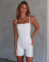 Babe Beachwear Sheer Sexy Athletic Romper in white with thin straps and fitted design