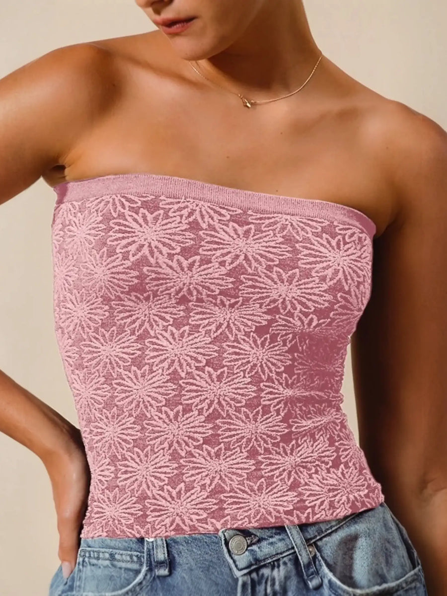 Pink floral lace seamless tube top from our Two-tone Seamless Tube collection