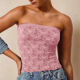 Pink floral lace seamless tube top from our Two-tone Seamless Tube collection