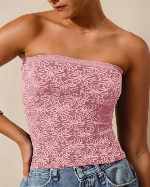 Pink floral lace seamless tube top from our Two-tone Seamless Tube collection