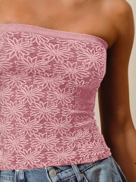 Pink floral two tone seamless tube top perfect for summer vibes