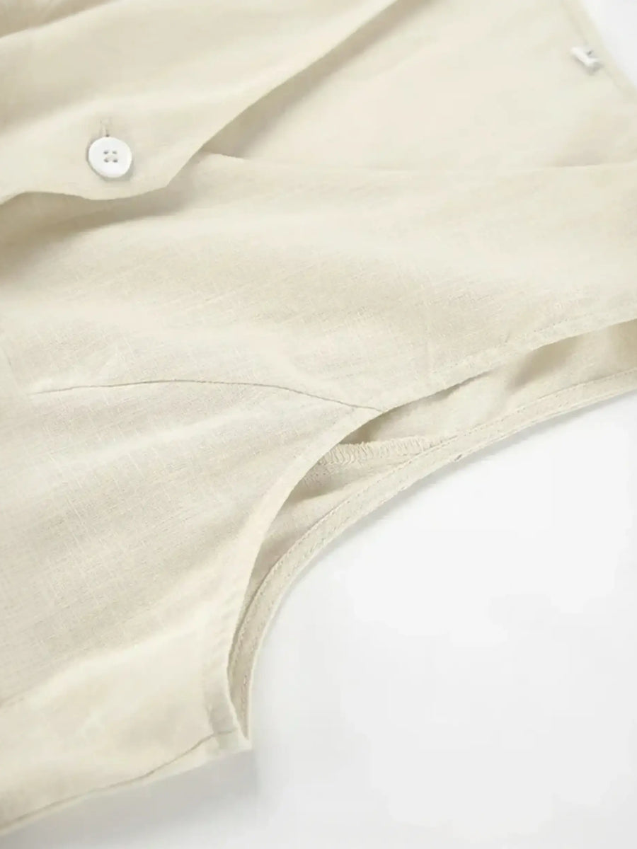 Beige button-up shirt from Khaki Lightweight Shorts Set for effortless style