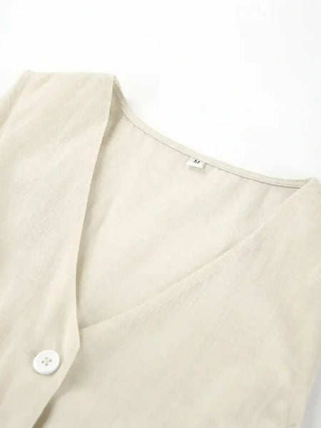 Beige buttoned vest from Khaki Lightweight Shorts Set for effortless style