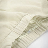 Beige elastic waistband on khaki lightweight shorts from Linen Khaki Shorts Set