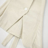 Beige linen blazer with button closure for Khaki Lightweight Shorts Set style