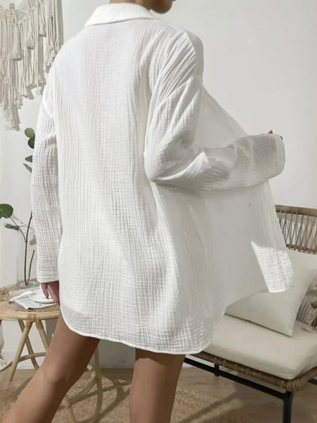 White cotton shirt dress from the chic resort shorts and dressy short set collection