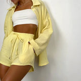 Yellow linen resort shorts and dressy short set for women perfect for summer vibes