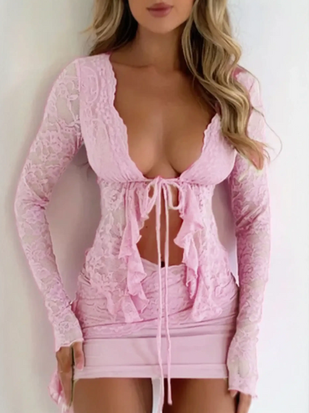 Pink lace long-sleeved dress perfect for a stunning look from Discover Your Perfect Lace collection