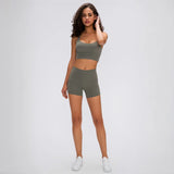 Olive green stitch active shorts perfect for working out and staying stylish