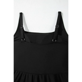 Black Beach Babes swimsuit close-up showing adjustable straps and top details, great swim dress for ladies over 40