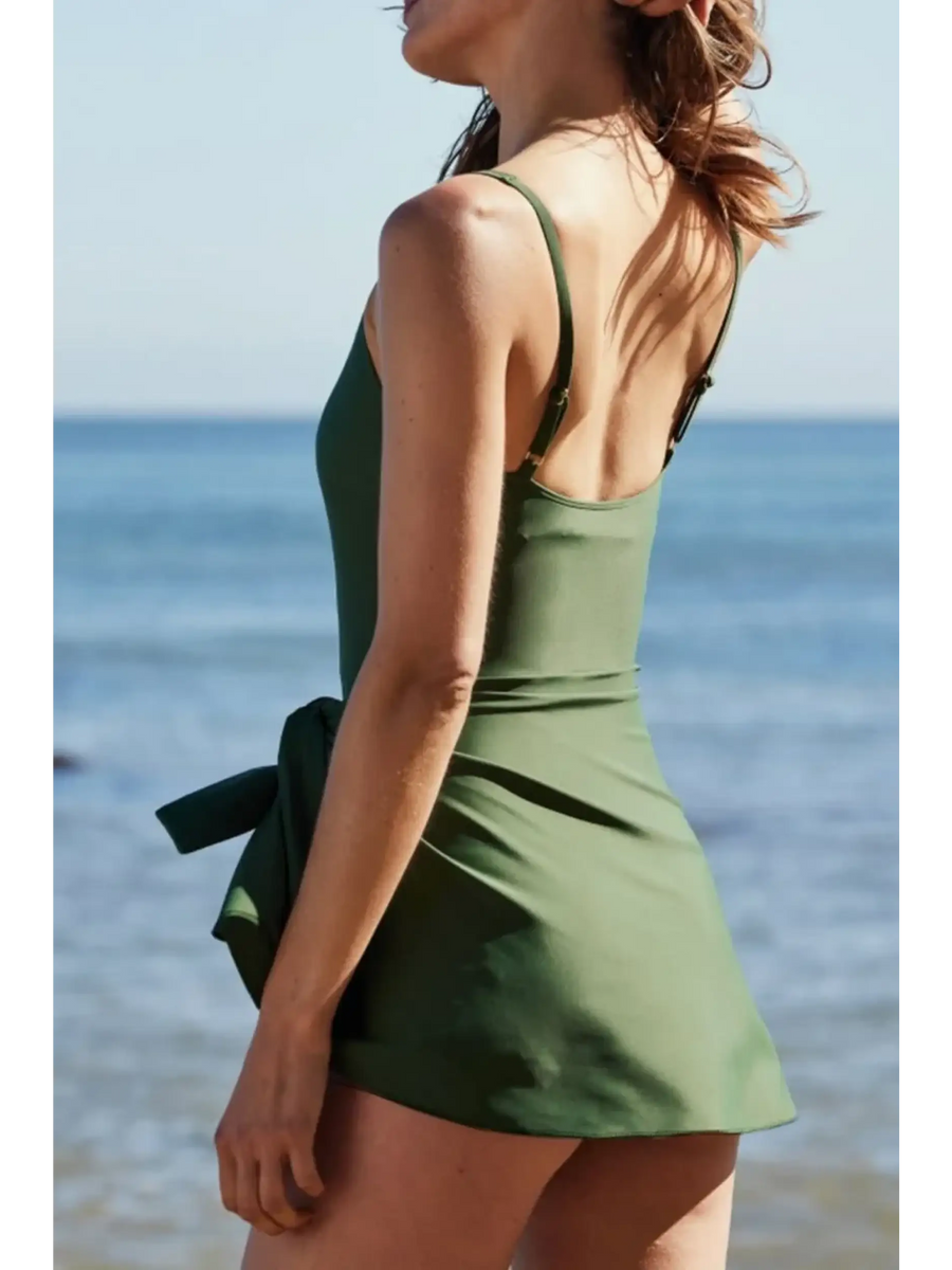 Beach Babes green swimsuit with skirt design Great Swim Dress For Ladies over 40 by the ocean