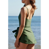 Beach Babes green swimsuit with skirt design Great Swim Dress For Ladies over 40 by the ocean
