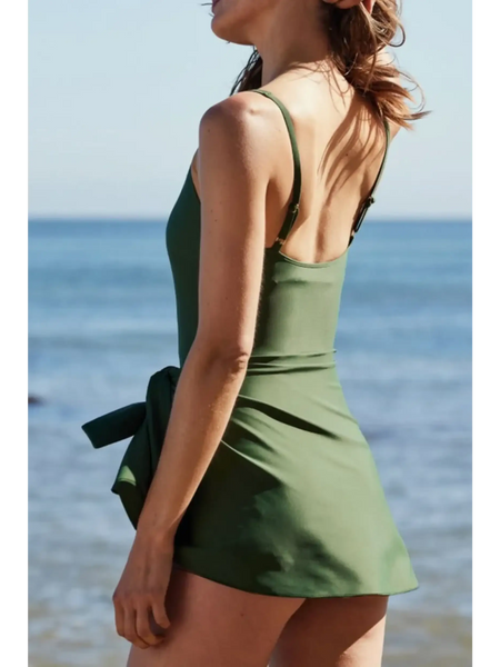 Beach Babes green swimsuit with skirt design Great Swim Dress For Ladies over 40 by the ocean