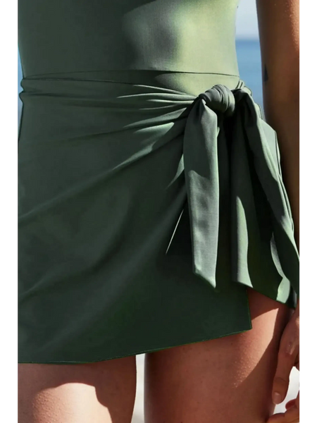 Beach Babes olive green swimsuit with side tie detail Great Swim Dress For Ladies over 40