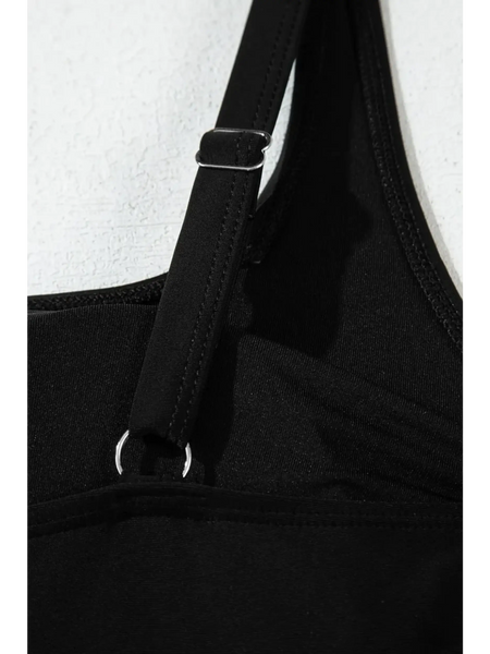 Adjustable strap detail of Beach Babes black swimsuit great swim dress for ladies over 40