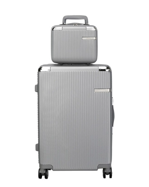 Babe Beachwear Hard Case 2 Piece Carry On Luggage set in silver with textured finish and wheels