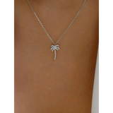  palm tree pendant necklace with sparkling stones on a delicate silver chain