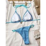 Beach Babes skimpy neon bikini set in bright blue with triangle top and cheeky bottom